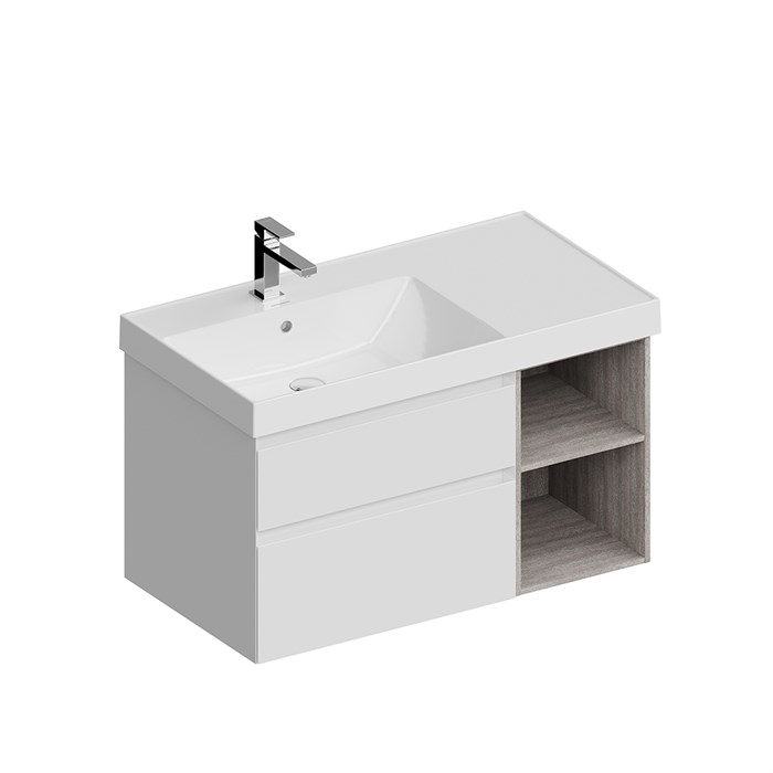 CUB.90Lh/WHT.M Тумба CUBO левая подвесная с ящиками 90, белая матовая - фото 117297