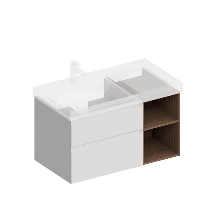 CUB.90.2Lh/WHTM.N Тумба CUBO левая подвесная с ящиками 90, белая матовая-структ.орех - фото 123716