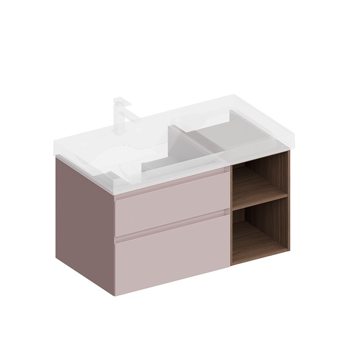 CUB.90.2Lh/MAL.N Тумба CUBO левая подвесная с ящиками 90, мальва матовая- структ.орех - фото 123721