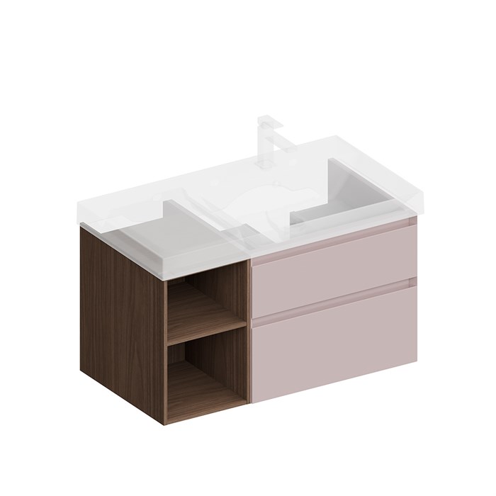 CUB.90.2Rh/MAL.N Тумба CUBO правая подвесная с ящиками 90, мальва матовая- структ.орех - фото 123736