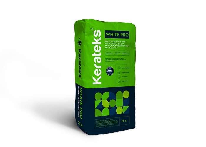 Цементный клей для керамогранита и плитки белый влагостойкий - "Kerateks White Pro" (класс С2ТЕ), 25 - фото 130119