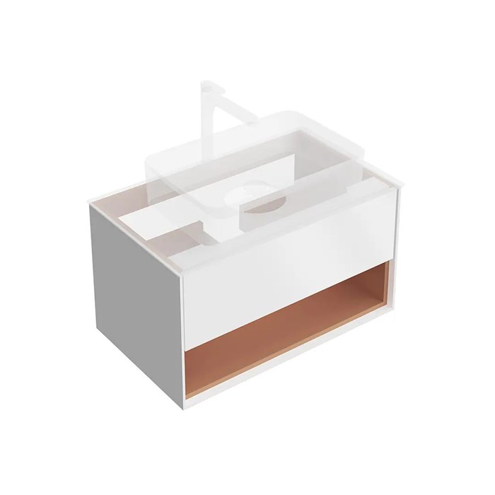 KMPMCb80MSh1 Тумба PLAZA Modern подвесная 80, push, 1 ящик, подсветка, белая матовая+сахара - фото 130127