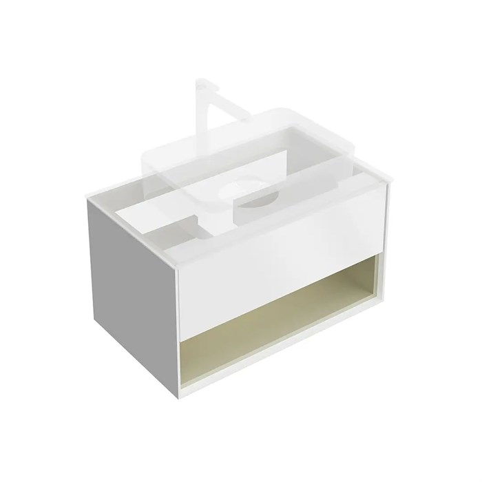 KMPMCb80MSg1 Тумба PLAZA Modern подвесная 80, push, 1 ящик, подсветка, белая матовая+шалфей - фото 130133