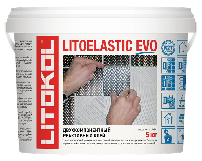 LITOELASTIC EVO A+B  - двухкомпонентный клей  белый ведро 5 кг - фото 94970